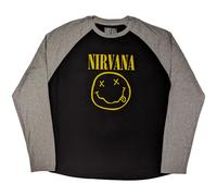 Nirvana Yellow Happy Face Raglan Black & Grey XL T-shirt