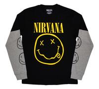 Nirvana Yellow Happy Face (Sleeve Print) Black & Grey L T-shirt