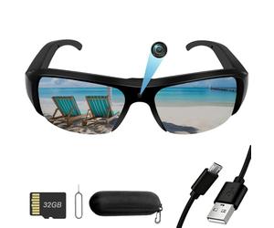 Nisanuki Caméra Espion, 32GB Mini Lunette Espion, 1080P HD Camera Cachee Lunettes de Soleil, Portable Caméscope Sport Enregistreur Vidéo Prise de Photos pour Intérieur Extérieur