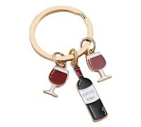 NISCAYA Porte-clés bouteille de vin et verre - Cadeau pour homme et femme - Bijoux à suspendre dans la voiture, Rouge, taille unique