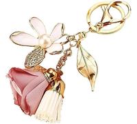 NISCAYA Porte-clés fleur strass pompon feuille porte-clés femme portefeuille pendentif breloques fille cœur fleur gland porte-clés voiture porte-clés femme métal pendentif porte-clés cadeau créatif,