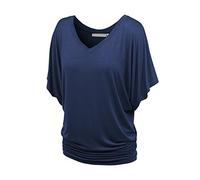 NiSeng Femme T-shirt Manches Chauve-Souris V-cou Décontracté Vrac Lâche Slim Shirt à Manches Courtes Bleu Marin XL
