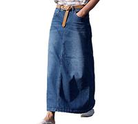 NiSeng Femmes Collure Longue Jean Jupe Élégant Longue Denim Skirts Casual Jean Jupe Bleu M