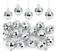 NISENTIA Lot de 15 mini boules disco décoratives de 2 cm - Petites boules à facettes - Argenté - À suspendre - Pour décoration de gâteau, sapin de Noël, mariage, fête d'anniversaire