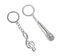 NISENTIA Lot de 2 porte-clés musicaux personnalisés en acier inoxydable avec pendentif microphone et e sol - Cadeau pour musiciens, chanteurs, professeurs de musique - Pendentif