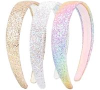 NISENTIA Lot de 3 bandeaux à paillettes pour filles - Jolis bandeaux pailletés - Larges bandeaux épais - Antidérapants - Pour enfants et femmes