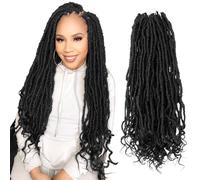 Niseyo Wild Locs Lot de 8 paquets de fausses dreadlocks de déesse vieillies au crochet - 45,7 cm de long - Cheveux doux pré-bouclés - Style bohème - Extrémités ondulées profondes (faites à la main, 1B