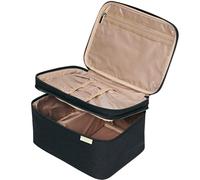 NISHEL - Trousse de Toilette de Voyage Double Couche avec Sangle, Grand Organisateur de cosmétiques pour Maintenir Les Bouteilles Droites, Couche supérieure pour pinceaux, Pinces et Eye-Liners, Noir