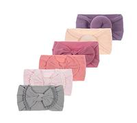 Nishin Lot de 6 bandeaux élastiques en nylon noué pour bébé fille Gris