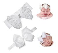 Nishine 2 Pack Baptême Serre-tête de baptême pour bébé avec nœud blanc Bandeau de cheveux pour enfant(Nœud papillon - paquet de 2)