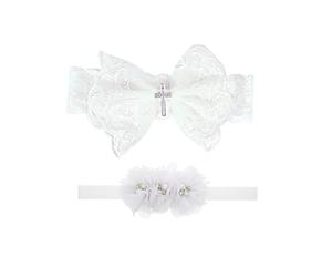 Nishine 2 Pack Baptême Serre-tête de baptême pour bébé avec nœud blanc Bandeau de cheveux pour enfant(Bouton de croix)