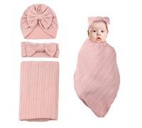 Nishine 35 "x33 Couverture d'emmaillotage pour Nouveau-né avec Bandeau Couverture d'emmaillotage à Motif de blé pour bébé garçon Fille Sac de Couchage(Rose)