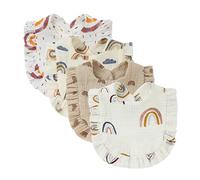 Nishine 4 PACK Ensemble de bavoirs en mousseline solide pour bébés unisexe garçons filles coton ajustable bavoirs de dentition pour l'alimentation baveuse(Set arc-en-ciel)