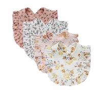 Nishine 4 PACK Ensemble de bavoirs en mousseline solide pour bébés unisexe garçons filles coton ajustable bavoirs de dentition pour l'alimentation baveuse(Set de fleurs)