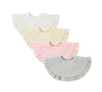 Nishine 4 pcs Bavettes en mousseline pour bébé Bavettes en coton rotatives à 360 degrés Bavettes de dentition pour garçon fille(Set blanc)