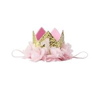 Nishine Bandeau couronne à paillettes dorées - Couronne de fleurs roses - Pour fête d'anniversaire de bébé - Accessoires photo (mousseline et 1)