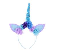 Nishine Bandeau de corne de licorne pour bébé fille Fête d'anniversaire de licorne Favoris Hollween Cosplay Tiara Bandeau de cheveux de licorne pour femme(Bleu)