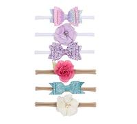 Nishine Bandeau et nœuds en nylon pour bébé fille avec nœud à paillettes (Ensemble B)