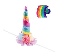 Nishine Bandeau licorne floral de 20,3 x 12,7 cm + 18 crinières de cheval à paillettes - Décoration licorne pour fêtes/mariage/Halloween (arc-en-ciel)