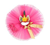 Nishine Bébé Fille Robe Jupe Tutu superposée avec Bandeau en Forme de Licorne pailletée pour fête d'anniversaire(Rose foncé)