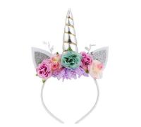 Nishine Diadème avec oreilles de poney à paillettes et corne de licorne pour fille, fête, anniversaire, costumade (argenté et menthe), enfants