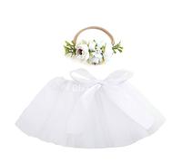 Nishine Ensemble Tutu Jupe et Bandeau Fleuri pour Bébé Fille Costume Cosplay(Blanc)