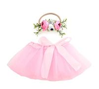 Nishine Ensemble Tutu Jupe et Bandeau Fleuri pour Bébé Fille Costume Cosplay(Rose)