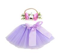 Nishine Ensemble Tutu Jupe et Bandeau Fleuri pour Bébé Fille Costume Cosplay(Violet)