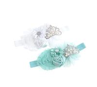 Nishine Lot de 2 serre-têtes de baptême extensibles en tissu pour bébé (Blanc/Menthe)