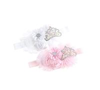 Nishine Lot de 2 serre-têtes de baptême extensibles en tissu pour bébé(Blanc/Rose)