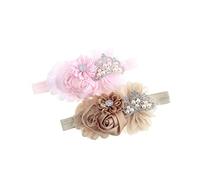 Nishine Lot de 2 serre-têtes de baptême extensibles en tissu pour bébé (Rose/Kaki)