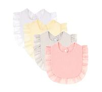 Nishine Lot de 4 Bavoirs en Mousseline Solide pour Bébé, Unisexes, Réglables en Coton pour Dentition et Alimentation (Blanc 4 paquet)