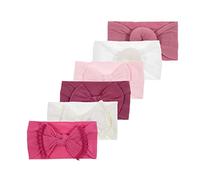 Nishine Lot de 6 bandeaux élastiques en nylon pour nouveau-né avec boules nouées (rose vif)