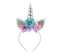 Nishine Serre-tête avec corne de licorne à paillettes - Accessoire pour fête d'anniversaire - Argenté