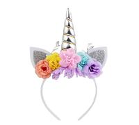 Nishine Serre-tête licorne avec oreilles de poney à paillettes pour filles, fête, anniversaire, costumade (argenté et rose), enfants