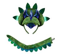 Nishiyuenyi Bandeau Dinosaure avec Queue, Accessoire de Cosplay En Tissu Doux, de Détails 3D Uniques de Tricératops. Idéal Comme Cadeau pour Halloween, Vert