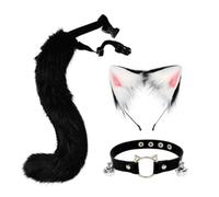 Nishiyuenyi Cosplay Costume Set Oreilles Fantaisie Queue Peluche Diadème Cerceau Cheveux Headdress Matériel Doux Adapté Aux Soirées Déguisées Halloween Enfants Ad, Noir