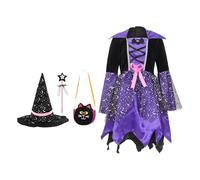 Nishiyuenyi Costume de Sorcière pour Enfants, Robe de Sorcière avec Chapeau, Costume D'Halloween Violet pour Les Dîners En Famille, Doux pour La Peau, Robe 76cm