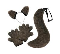 Nishiyuenyi Ensemble Oreilles et Queue de Loup, Gants et Pattes pour Déguisement, Bal, Carnaval, Vacances, Anniversaire, Noir