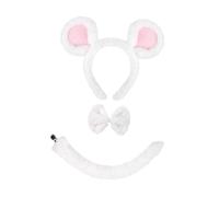 Nishiyuenyi Ensemble Serre-tête Oreilles de Souris, Queue et Nœud Papillon pour Soirées à Thème, D'année et Soirées Masquées, Blanc