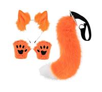 Nishiyuenyi Oreilles et Queue de Renard En Peluche, Pince à Cheveux avec Gants, Serre-tête, Oreilles de Chat pour Enfants et Adultes, Couvre-chef à Longue Queue P, orange