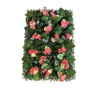 Nishiyuenyi Panneau mural de gazon artificiel avec fleurs, plante artificielle, artisanat Floral, panneau mural de fleurs pour clôture extérieure de la, Champagne rouge