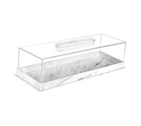 Nishiyuenyi Plateau à Desserts, Vitrine à Pâtisserie, Blanc, Acrylique, Rectangulaire, Solide, Moderne, Poignée, Cloche, 35,5 cm x 12,7 cm x 9 cm