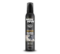 NISHMAN Après-Shampoing Mousse Lait Pour Cheveux & Barbe 200ml - Soin Leave-in Pour Cheveux Secs & Cassants Avec Protéine De Lait & 12 Acides Aminés - Mousse Légère Réparatrice Pour Hommes