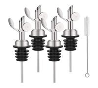 NISHZHU Lot de 4 becs verseurs de bouteilles en acier inoxydable - Fermeture automatique pour huile d'olive - Fonction flip automatique - Becs verseurs pour liqueur - Argentés - Durable - Installation