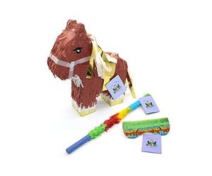 Nislai® Ensemble de pinata cheval | Idéal pour une fête d cheval | mariages | enterrement de vie de jeune fille ou jouer à la piñata | in ton et masque | environ. 43x33x10 cm