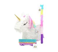 Nislai® Ensemble de piñata licorne | Idéal pour une fête d'unicorn | mariages | enterrement de vie de jeune fille ou jouer à la piñata | incl. bâton et masque | environ. 43x33x10 cm