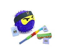 Nislai® Ensemble Ninja Piñata | idéal pour la fête Ninja | Cadeau d'anniversaire | Pinata d'anniversaire | bâton et Un Masque | Couleur au Choix: Vert, Noir, Bleu, Rouge (Bleu)
