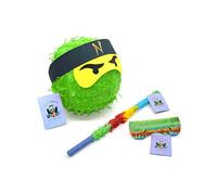 Nislai® Ensemble Ninja Piñata | idéal pour la fête Ninja | Cadeau d'anniversaire | Pinata d'anniversaire | bâton et Un Masque | Couleur au Choix: Vert, Noir, Bleu, Rouge (Vert)