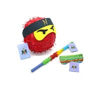 Nislai® Ensemble Ninja Piñata | idéal pour la fête Ninja | Cadeau d'anniversaire | Pinata d'anniversaire | bâton et Un Masque | Couleur au Choix: Vert, Noir, Bleu, Rouge (Rouge)